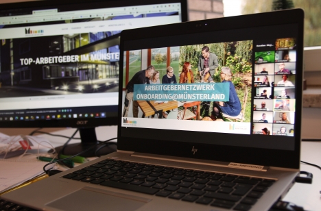 Service Onboarding@Münsterland gewinnt an Bedeutung - Online kamen die Mitglieder*innen des Arbeitsnetzwerks Onboarding@Münsterland erstmals am 24. November 2020 zusammen; Foto: Münsterland e.V.